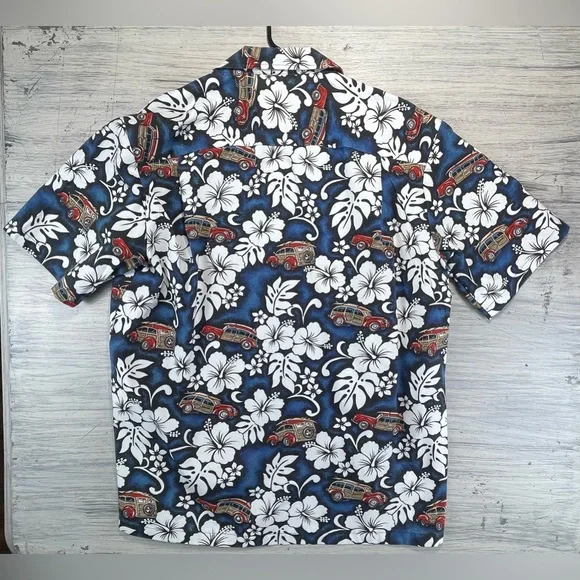 Winnie Fashions Hawaiian Shirt Aloha Blue Floral Wagon - Picture 2 of 6